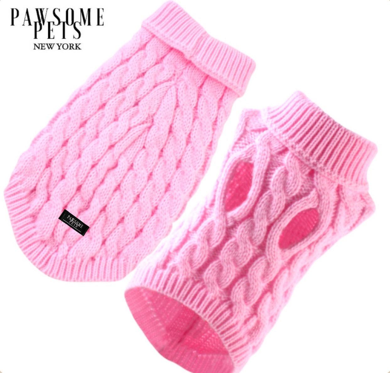 (Extra Warm) Dog & Cat Cable Knit Sweater — Pink